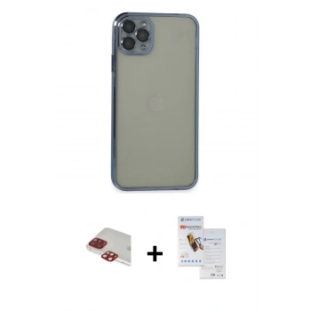 MARSİLYAN™- iPhone 11 Pro Max Kılıf Vadi Minimal - Siyah Seramik Nano Ekran Koruyucu + Pers Alüminyum Kamera Lens - KI