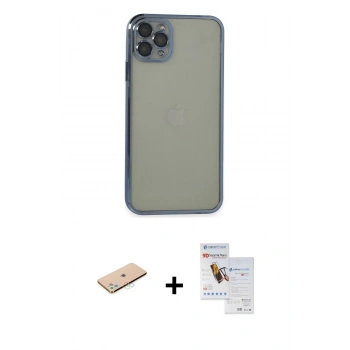 MARSİLYAN™- iPhone 11 Pro Max Kılıf Vadi Minimal - Siyah Seramik Nano Ekran Koruyucu + Renkli Kamera Lens Koruma Cam - MI