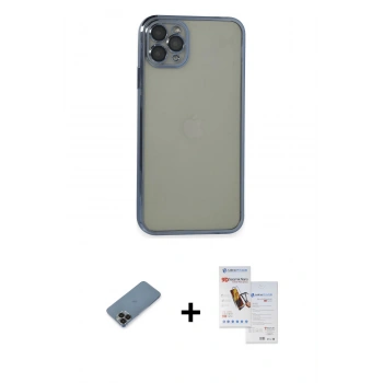 MARSİLYAN™- iPhone 11 Pro Max Kılıf Vadi Minimal - Siyah Seramik Nano Ekran Koruyucu + Metal Kamera Lens Koruma Cam - SH