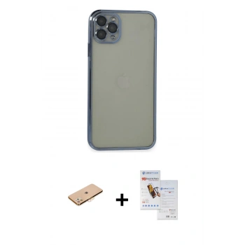 MARSİLYAN™- iPhone 11 Pro Max Kılıf Vadi Minimal - Siyah Seramik Nano Ekran Koruyucu + Renkli Kamera Lens Koruma Cam - TU