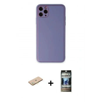MARSİLYAN™- iPhone 11 Pro Max Kılıf Yadigar Klasik - Siyah 34D Hayalet Izgaralı Cam + Renkli Kamera Lens Koruma Cam - SI