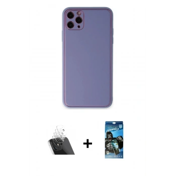MARSİLYAN™- iPhone 11 Pro Max Kılıf Yadigar Klasik - Siyah 34D Izgaralı Cam + Kamera Lens Koruma Cam - SF