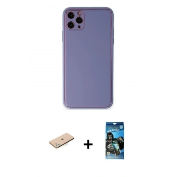 MARSİLYAN™- iPhone 11 Pro Max Kılıf Yadigar Klasik - Siyah 34D Izgaralı Cam + Renkli Kamera Lens Koruma Cam - MI