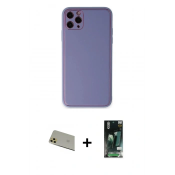 MARSİLYAN™- iPhone 11 Pro Max Kılıf Yadigar Klasik - Siyah 360 Mat Full Body Arka Koruyucu + Rainbow Kamera Lens Koruma Cam - GD