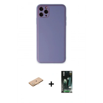 MARSİLYAN™- iPhone 11 Pro Max Kılıf Yadigar Klasik - Siyah 360 Mat Full Body Arka Koruyucu + Renkli Kamera Lens Koruma Cam - TU
