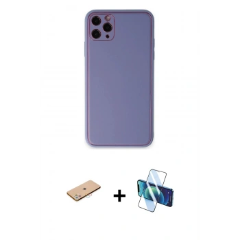 MARSİLYAN™- iPhone 11 Pro Max Kılıf Yadigar Klasik - Siyah 3D Antistatik Cam Ekran Koruyucu + Renkli Kamera Lens Koruma Cam - PE