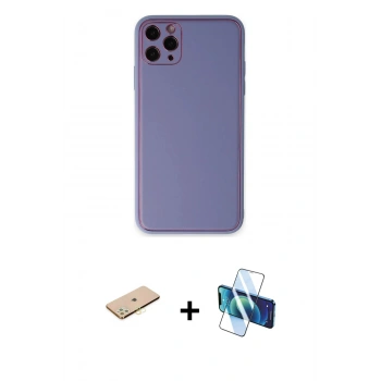 MARSİLYAN™- iPhone 11 Pro Max Kılıf Yadigar Klasik - Siyah 3D Antistatik Cam Ekran Koruyucu + Renkli Kamera Lens Koruma Cam - SI