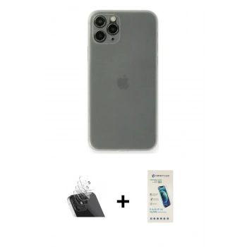 MARSİLYAN™- iPhone 11 Pro Max Kılıf Yadigar Yansıma Serisi - Şeffaf Pasifik Cam Ekran Koruyucu + Kamera Lens Koruma Cam - SF