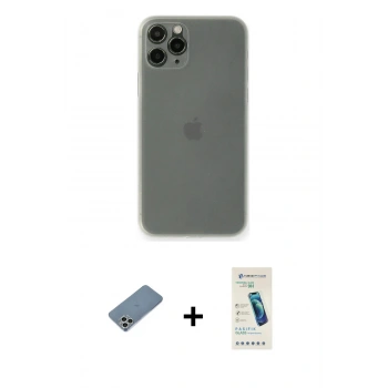 MARSİLYAN™- iPhone 11 Pro Max Kılıf Yadigar Yansıma Serisi - Şeffaf Pasifik Cam Ekran Koruyucu + Shine Kamera Lens Koruma Cam - GS