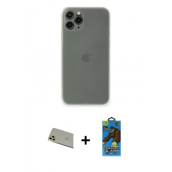 MARSİLYAN™- iPhone 11 Pro Max Kılıf Yadigar Yansıma Serisi - Siyah 18D Cam Ekran Koruyucu + Rainbow Kamera Lens Koruma Cam - GD