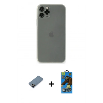 MARSİLYAN™- iPhone 11 Pro Max Kılıf Yadigar Yansıma Serisi - Siyah 18D Cam Ekran Koruyucu + Metal Kamera Lens Koruma Cam - SH
