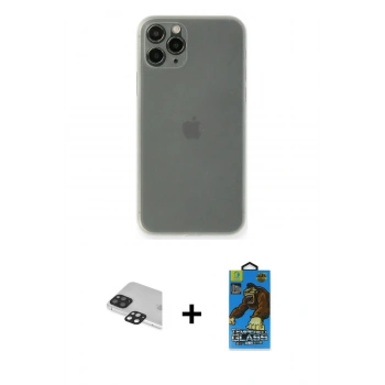 MARSİLYAN™- iPhone 11 Pro Max Kılıf Yadigar Yansıma Serisi - Siyah 18D Cam Ekran Koruyucu + Pers Alüminyum Kamera Lens - SH