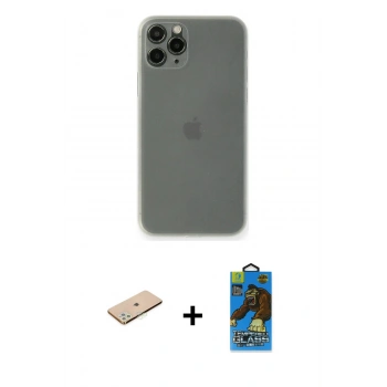 MARSİLYAN™- iPhone 11 Pro Max Kılıf Yadigar Yansıma Serisi - Siyah 18D Cam Ekran Koruyucu + Renkli Kamera Lens Koruma Cam - YL