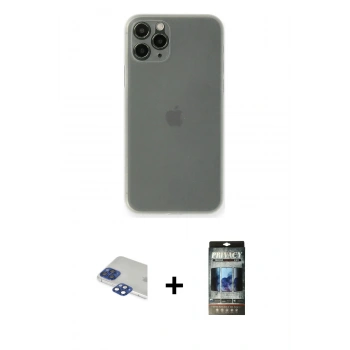 MARSİLYAN™- iPhone 11 Pro Max Kılıf Yadigar Yansıma Serisi - Siyah 34D Hayalet Izgaralı Cam + Pers Alüminyum Kamera Lens - LT