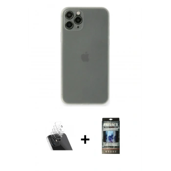 MARSİLYAN™- iPhone 11 Pro Max Kılıf Yadigar Yansıma Serisi - Siyah 34D Hayalet Izgaralı Cam + Kamera Lens Koruma Cam - SF