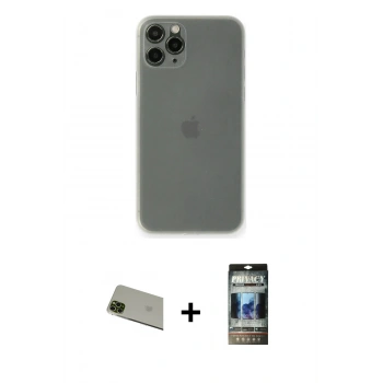 MARSİLYAN™- iPhone 11 Pro Max Kılıf Yadigar Yansıma Serisi - Siyah 34D Hayalet Izgaralı Cam + Rainbow Kamera Lens Koruma Cam - YL