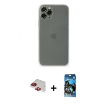 MARSİLYAN™- iPhone 11 Pro Max Kılıf Yadigar Yansıma Serisi - Siyah 34D Izgaralı Cam + Pers Alüminyum Kamera Lens - KI
