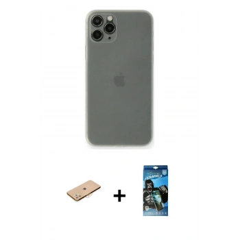 MARSİLYAN™- iPhone 11 Pro Max Kılıf Yadigar Yansıma Serisi - Siyah 34D Izgaralı Cam + Renkli Kamera Lens Koruma Cam - TU
