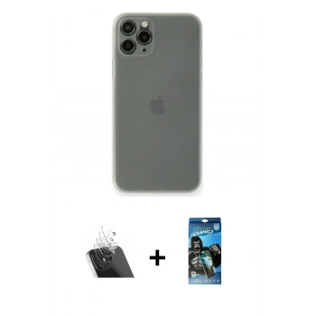MARSİLYAN™- iPhone 11 Pro Max Kılıf Yadigar Yansıma Serisi - Siyah 34D Izgaralı Cam + Kamera Lens Koruma Cam - SF