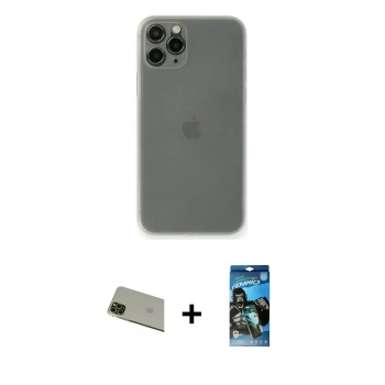 MARSİLYAN™- iPhone 11 Pro Max Kılıf Yadigar Yansıma Serisi - Siyah 34D Izgaralı Cam + Rainbow Kamera Lens Koruma Cam - YL