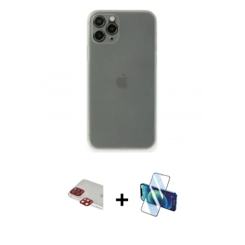 MARSİLYAN™- iPhone 11 Pro Max Kılıf Yadigar Yansıma Serisi - Siyah 3D Antistatik Cam Ekran Koruyucu + Pers Alüminyum Kamera Lens - KI