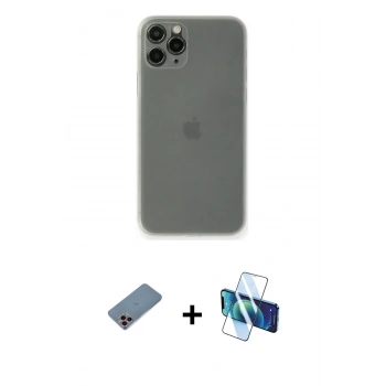 MARSİLYAN™- iPhone 11 Pro Max Kılıf Yadigar Yansıma Serisi - Siyah 3D Antistatik Cam Ekran Koruyucu + Shine Kamera Lens Koruma Cam - PE
