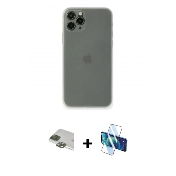 MARSİLYAN™- iPhone 11 Pro Max Kılıf Yadigar Yansıma Serisi - Siyah 3D Antistatik Cam Ekran Koruyucu + Pers Alüminyum Kamera Lens - YL