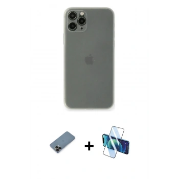 MARSİLYAN™- iPhone 11 Pro Max Kılıf Yadigar Yansıma Serisi - Siyah 3D Antistatik Cam Ekran Koruyucu + Metal Kamera Lens Koruma Cam - SH