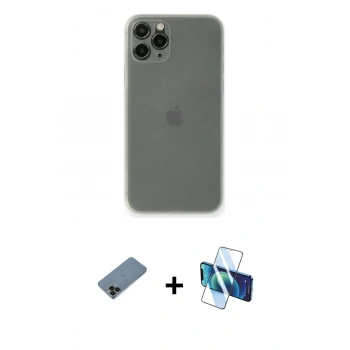 MARSİLYAN™- iPhone 11 Pro Max Kılıf Yadigar Yansıma Serisi - Siyah 3D Antistatik Cam Ekran Koruyucu + Shine Kamera Lens Koruma Cam - SH