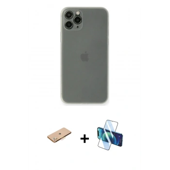MARSİLYAN™- iPhone 11 Pro Max Kılıf Yadigar Yansıma Serisi - Siyah 3D Antistatik Cam Ekran Koruyucu + Renkli Kamera Lens Koruma Cam - TU