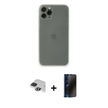 MARSİLYAN™- iPhone 11 Pro Max Kılıf Yadigar Yansıma Serisi - Siyah 3D Antistatik Hayalet Cam Ekran Koruyucu + Pers Alüminyum Kamera Lens - SH