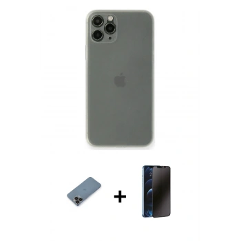 MARSİLYAN™- iPhone 11 Pro Max Kılıf Yadigar Yansıma Serisi - Siyah 3D Antistatik Hayalet Cam Ekran Koruyucu + Metal Kamera Lens Koruma Cam - SH