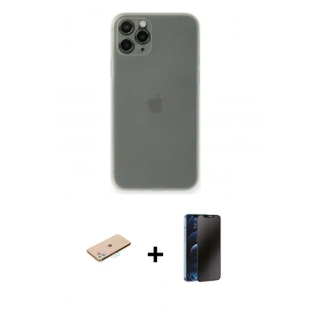 MARSİLYAN™- iPhone 11 Pro Max Kılıf Yadigar Yansıma Serisi - Siyah 3D Antistatik Hayalet Cam Ekran Koruyucu + Renkli Kamera Lens Koruma Cam - MI