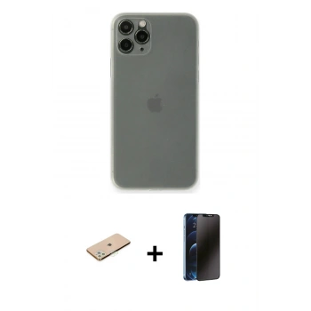 MARSİLYAN™- iPhone 11 Pro Max Kılıf Yadigar Yansıma Serisi - Siyah 3D Antistatik Hayalet Cam Ekran Koruyucu + Renkli Kamera Lens Koruma Cam - YL