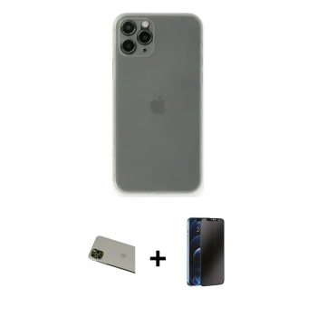 MARSİLYAN™- iPhone 11 Pro Max Kılıf Yadigar Yansıma Serisi - Siyah 3D Antistatik Hayalet Cam Ekran Koruyucu + Rainbow Kamera Lens Koruma Cam - YL