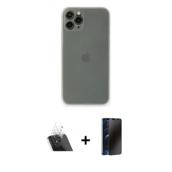 MARSİLYAN™- iPhone 11 Pro Max Kılıf Yadigar Yansıma Serisi - Siyah 3D Antistatik Hayalet Cam Ekran Koruyucu + Kamera Lens Koruma Cam - SF