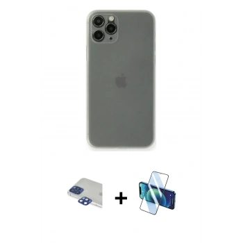 MARSİLYAN™- iPhone 11 Pro Max Kılıf Yadigar Yansıma Serisi - Siyah 3D Antistatik Seramik Nano Ekran Koruyucu + Pers Alüminyum Kamera Lens - LT