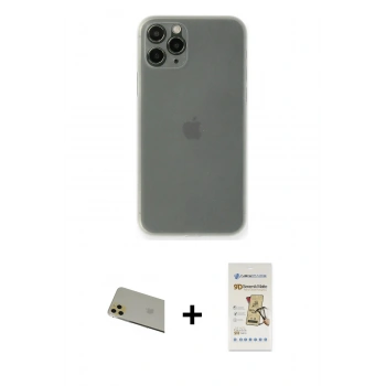 MARSİLYAN™- iPhone 11 Pro Max Kılıf Yadigar Yansıma Serisi - Siyah Mat Seramik Nano Ekran Koruyucu + Rainbow Kamera Lens Koruma Cam - GD