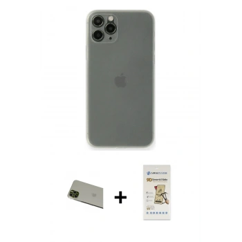 MARSİLYAN™- iPhone 11 Pro Max Kılıf Yadigar Yansıma Serisi - Siyah Mat Seramik Nano Ekran Koruyucu + Rainbow Kamera Lens Koruma Cam - YL