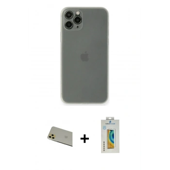 MARSİLYAN™- iPhone 11 Pro Max Kılıf Yadigar Yansıma Serisi - Siyah Polymer Nano Ekran Koruyucu + Rainbow Kamera Lens Koruma Cam - GD
