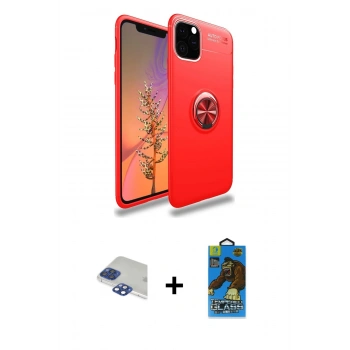 MARSİLYAN™- iPhone 11 Pro Max Kılıf Yankı Form Prime - Siyah 18D Cam Ekran Koruyucu + Pers Alüminyum Kamera Lens - LT