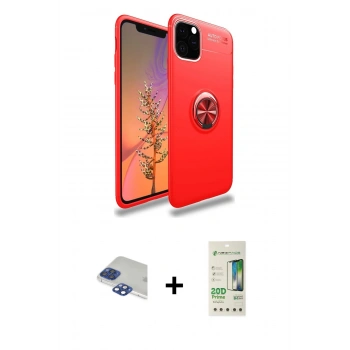 MARSİLYAN™- iPhone 11 Pro Max Kılıf Yankı Form Prime - Siyah 20D Premium Cam Ekran Koruyucu + Pers Alüminyum Kamera Lens - LT
