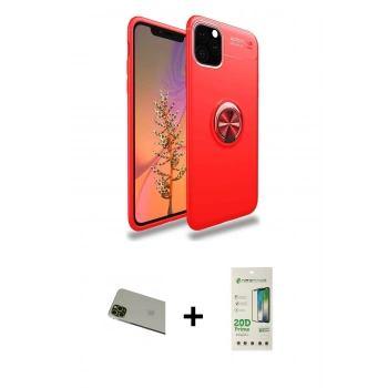 MARSİLYAN™- iPhone 11 Pro Max Kılıf Yankı Form Prime - Siyah 20D Premium Cam Ekran Koruyucu + Rainbow Kamera Lens Koruma Cam - YL