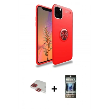 MARSİLYAN™- iPhone 11 Pro Max Kılıf Yankı Form Prime - Siyah 34D Hayalet Izgaralı Cam + Pers Alüminyum Kamera Lens - KI