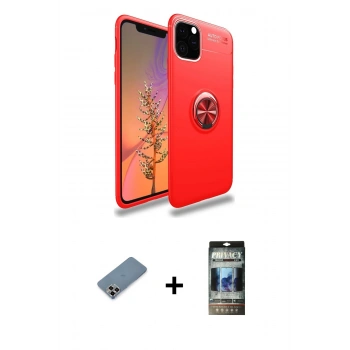 MARSİLYAN™- iPhone 11 Pro Max Kılıf Yankı Form Prime - Siyah 34D Hayalet Izgaralı Cam + Metal Kamera Lens Koruma Cam - MR
