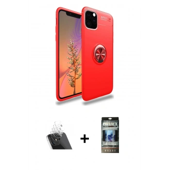 MARSİLYAN™- iPhone 11 Pro Max Kılıf Yankı Form Prime - Siyah 34D Hayalet Izgaralı Cam + Kamera Lens Koruma Cam - SF