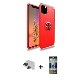 MARSİLYAN™- iPhone 11 Pro Max Kılıf Yankı Form Prime - Siyah 34D Hayalet Izgaralı Cam + Pers Alüminyum Kamera Lens - SH