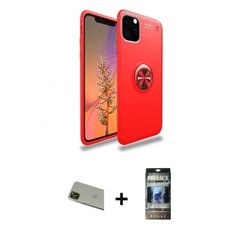 MARSİLYAN™- iPhone 11 Pro Max Kılıf Yankı Form Prime - Siyah 34D Hayalet Izgaralı Cam + Rainbow Kamera Lens Koruma Cam - YL