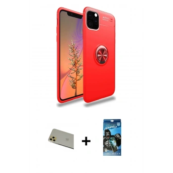 MARSİLYAN™- iPhone 11 Pro Max Kılıf Yankı Form Prime - Siyah 34D Izgaralı Cam + Rainbow Kamera Lens Koruma Cam - GD