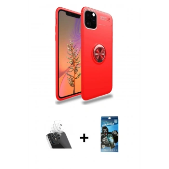 MARSİLYAN™- iPhone 11 Pro Max Kılıf Yankı Form Prime - Siyah 34D Izgaralı Cam + Kamera Lens Koruma Cam - SF